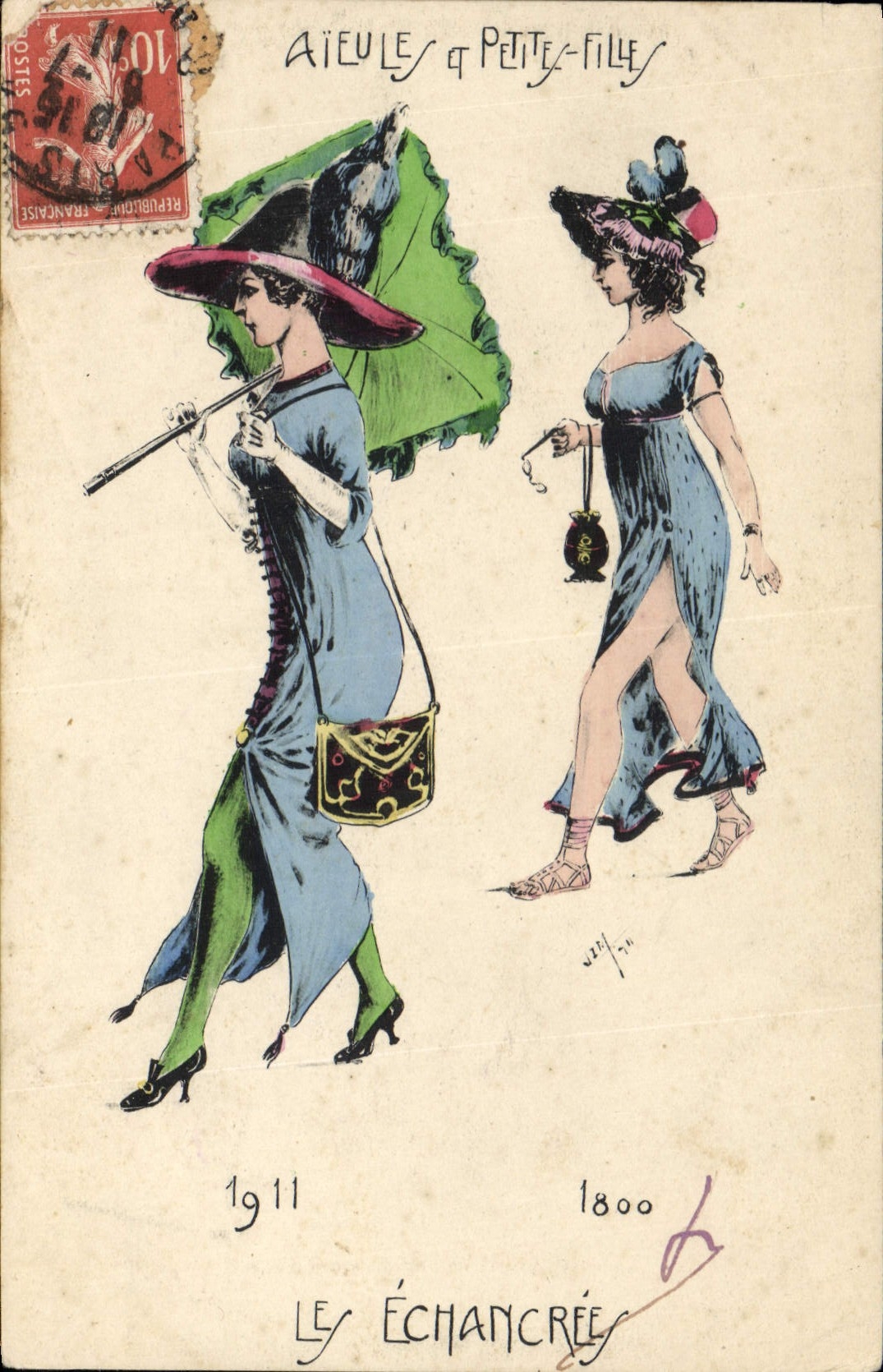 CPA Fantaisie Illustrateur Femmes Aieules et petites filles Les echancrees