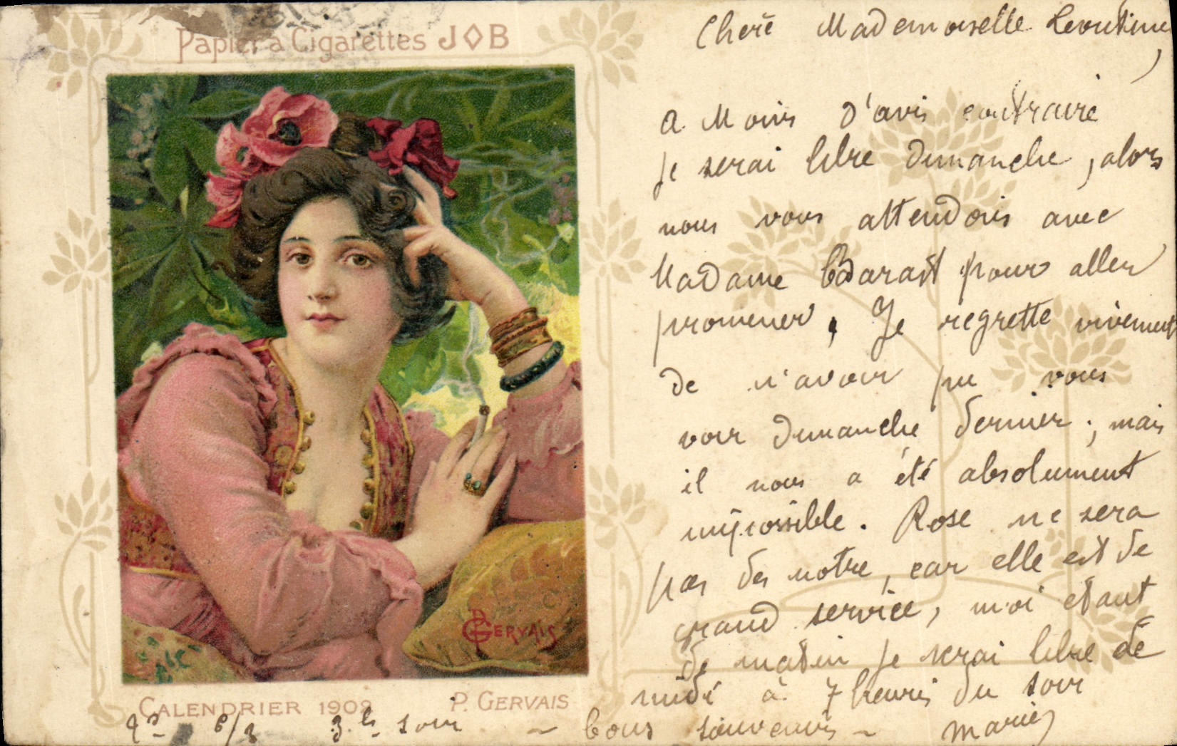 VINTAGE POSTCARD Fantaisie Illustrator Cigarette paper Job 1902 Gervais Calendar