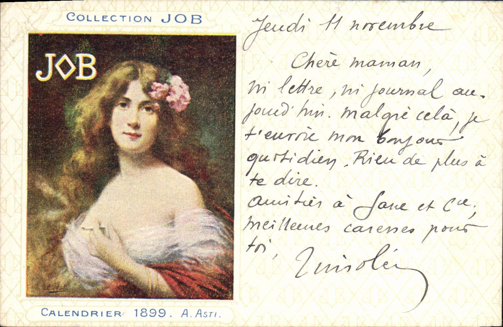 VINTAGE POSTCARD Fantaisie Illustrator Cigarette paper Job Calendar 1899 A ASti