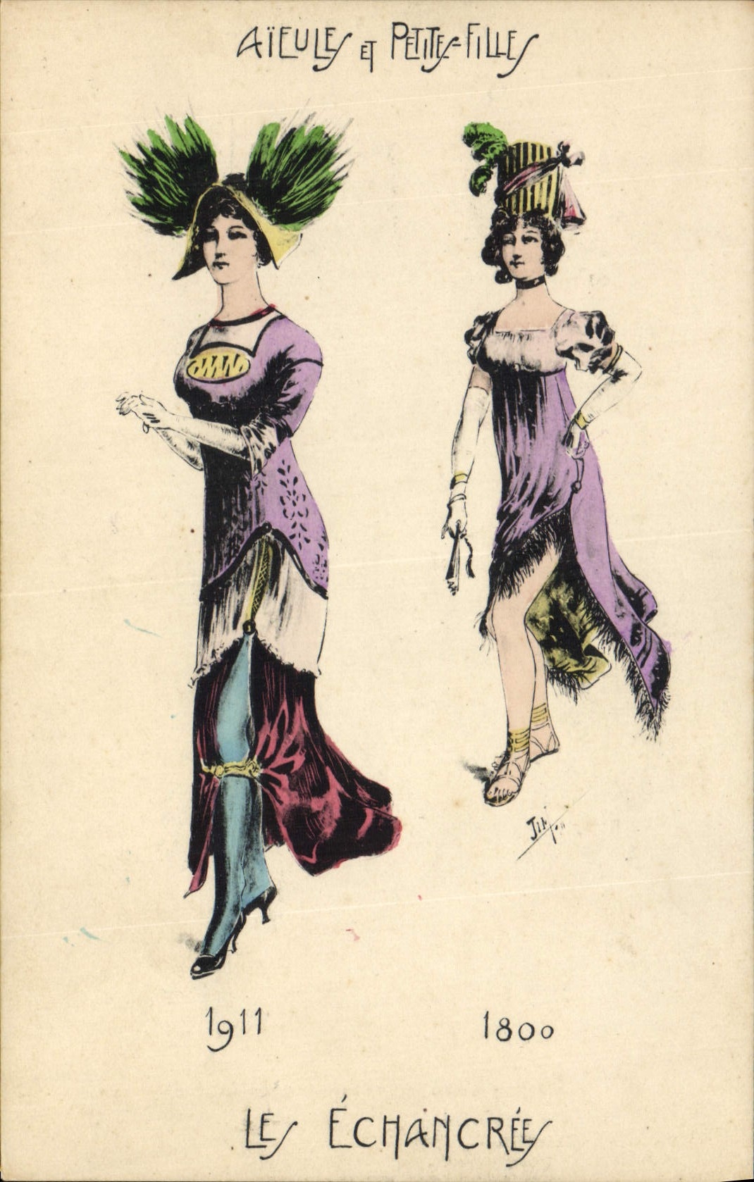 CPA Fantaisie Illustrateur Femmes Aieules et petites filles Les echancrees