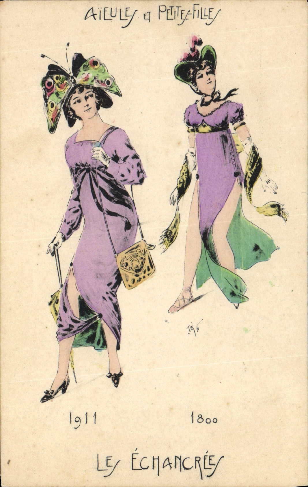 CPA Fantaisie Illustrateur Femmes Aieules et petites filles Les echancrees