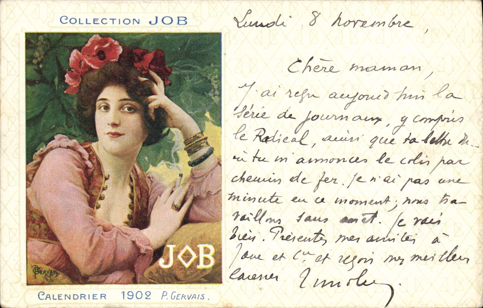 VINTAGE POSTCARD Fantaisie Illustrator Cigarette paper Job Calendar 1902 Gervais