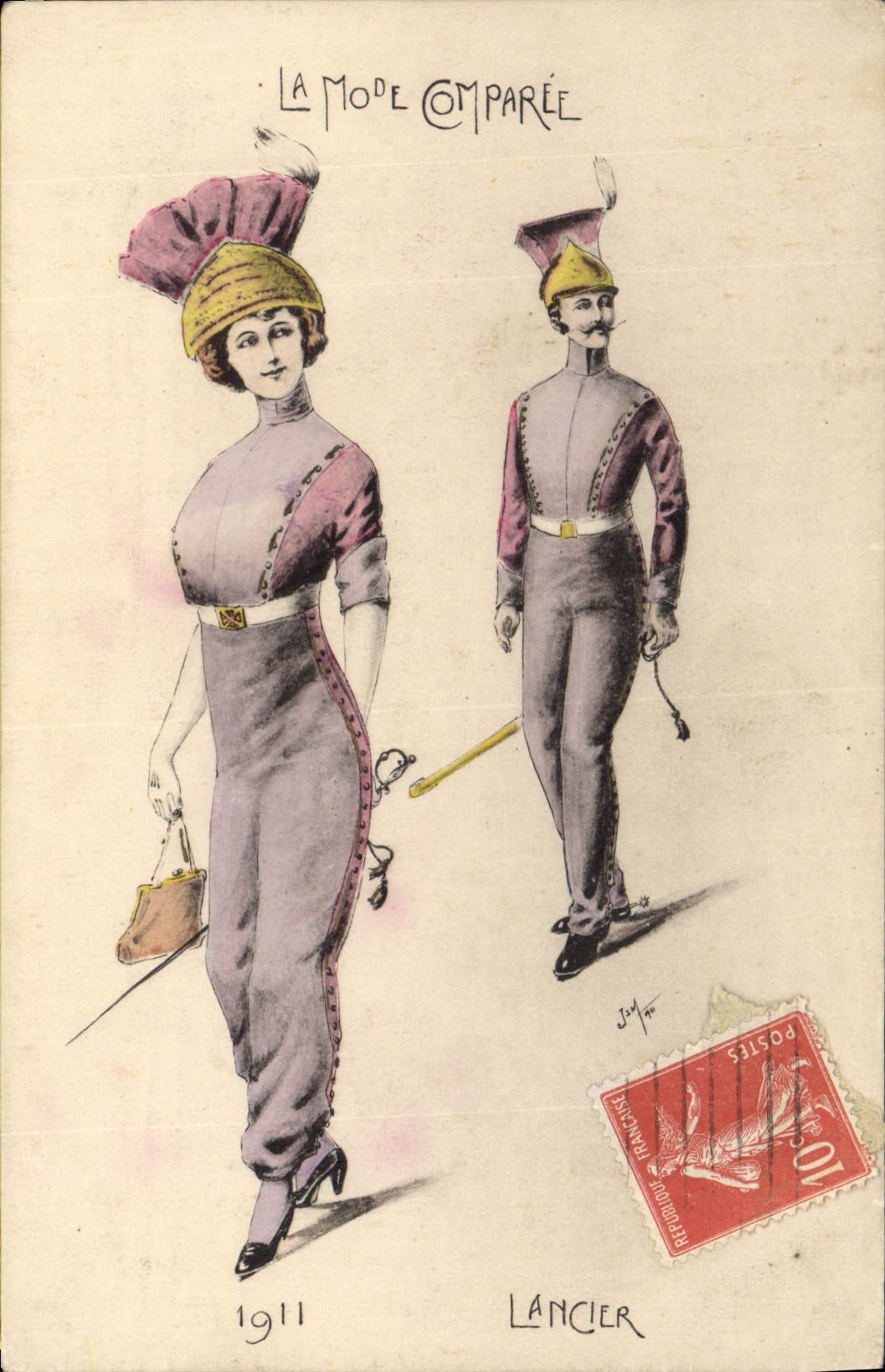 CPA Fantaisie Illustrateur La mode comparee Lancier Militaria 