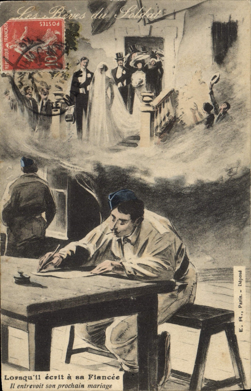 Sueños de Militaria de la POSTAL de la VENDIMIA de un soldado