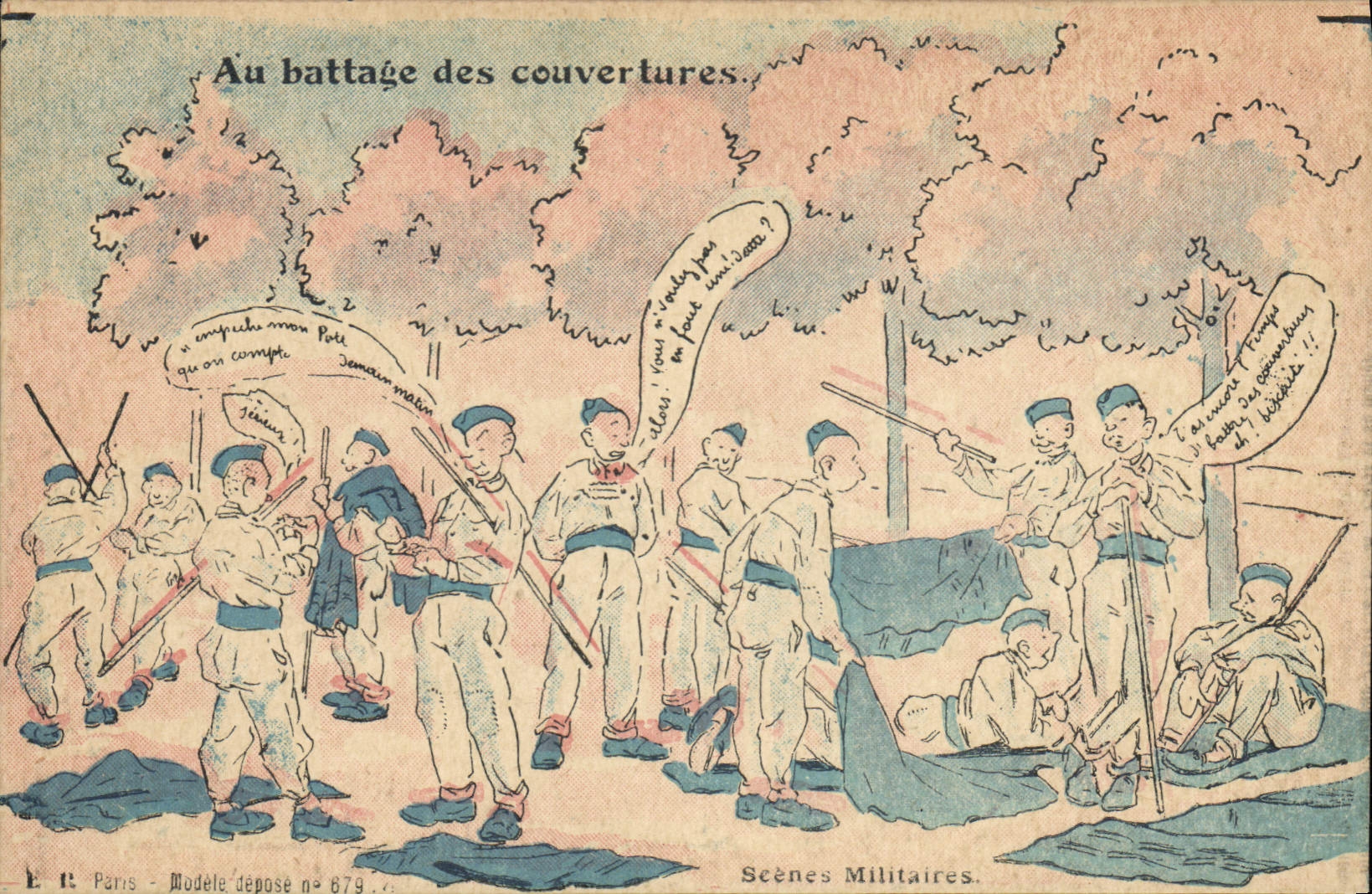 CPA Militaria Au battage des couvertures