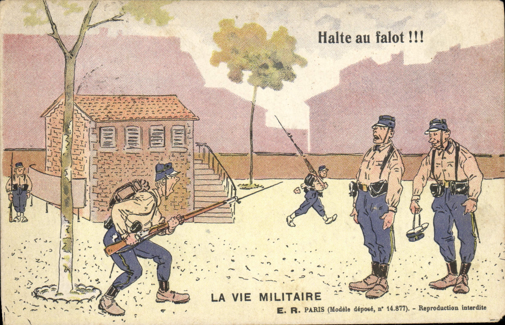 VINTAGE POSTCARD Militaria Halt with the hand lantern