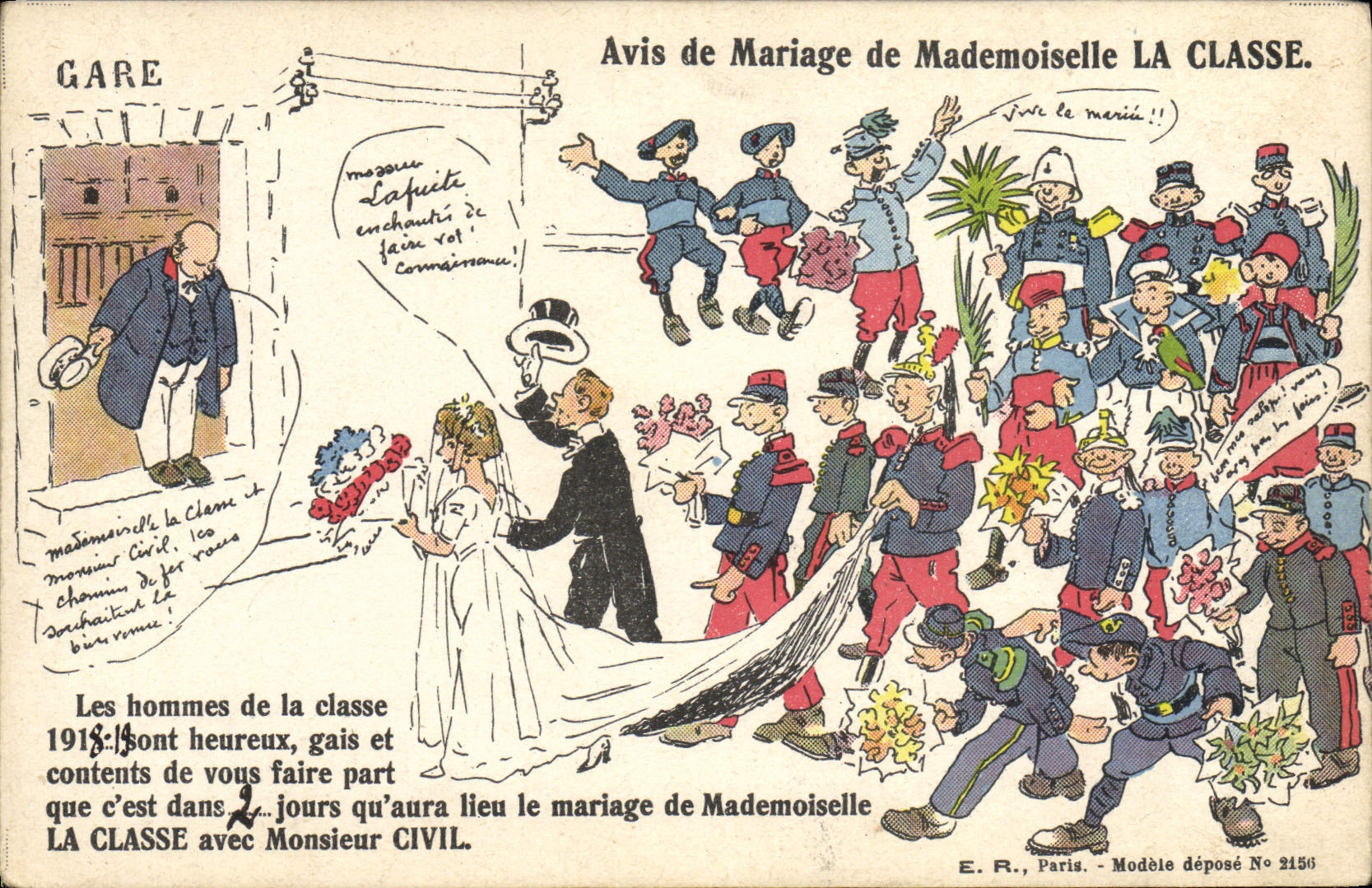 CPA Militaria Avis de mariage de Mademoiselle La Classe