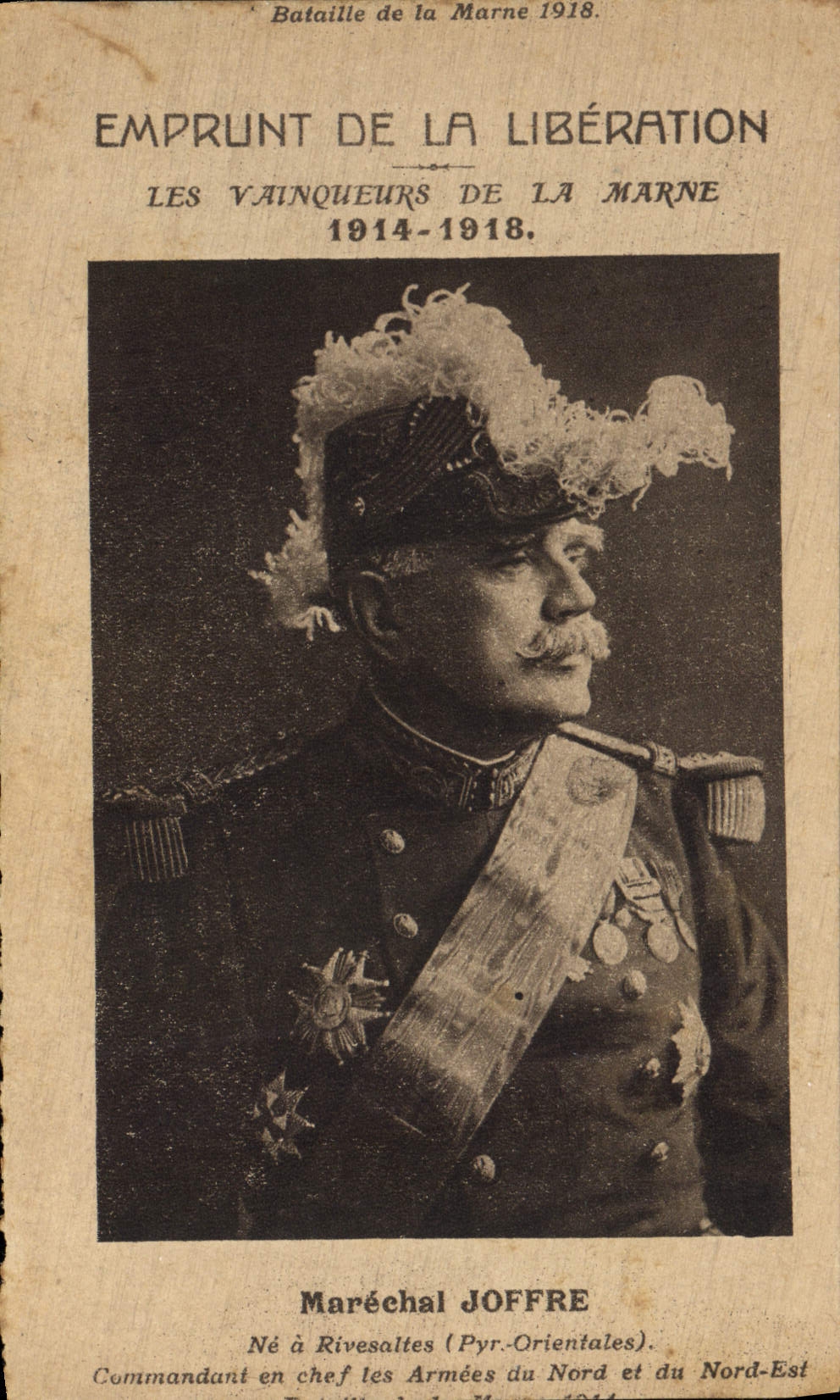 VINTAGE POSTCARD Militaria Loan of the release Marshal Joffre Winners of the Marne