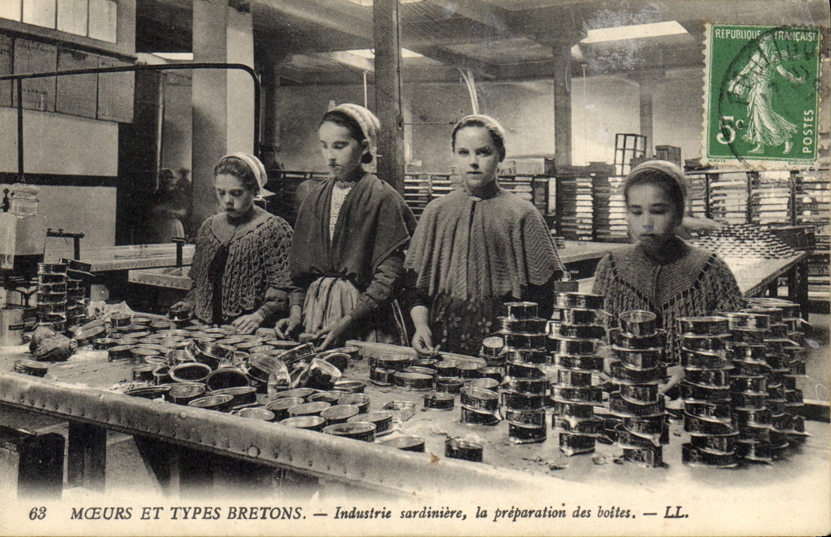 Sardiniere de Bretaña Industrie del folklore de la POSTAL de la VENDIMIA la preparación de blando