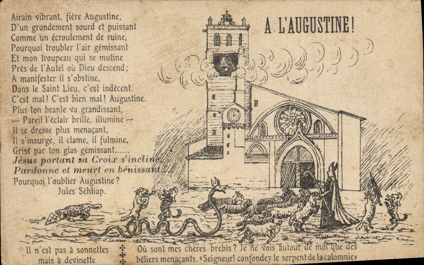 CPA A l'Augustine Chevre Chien Serpent