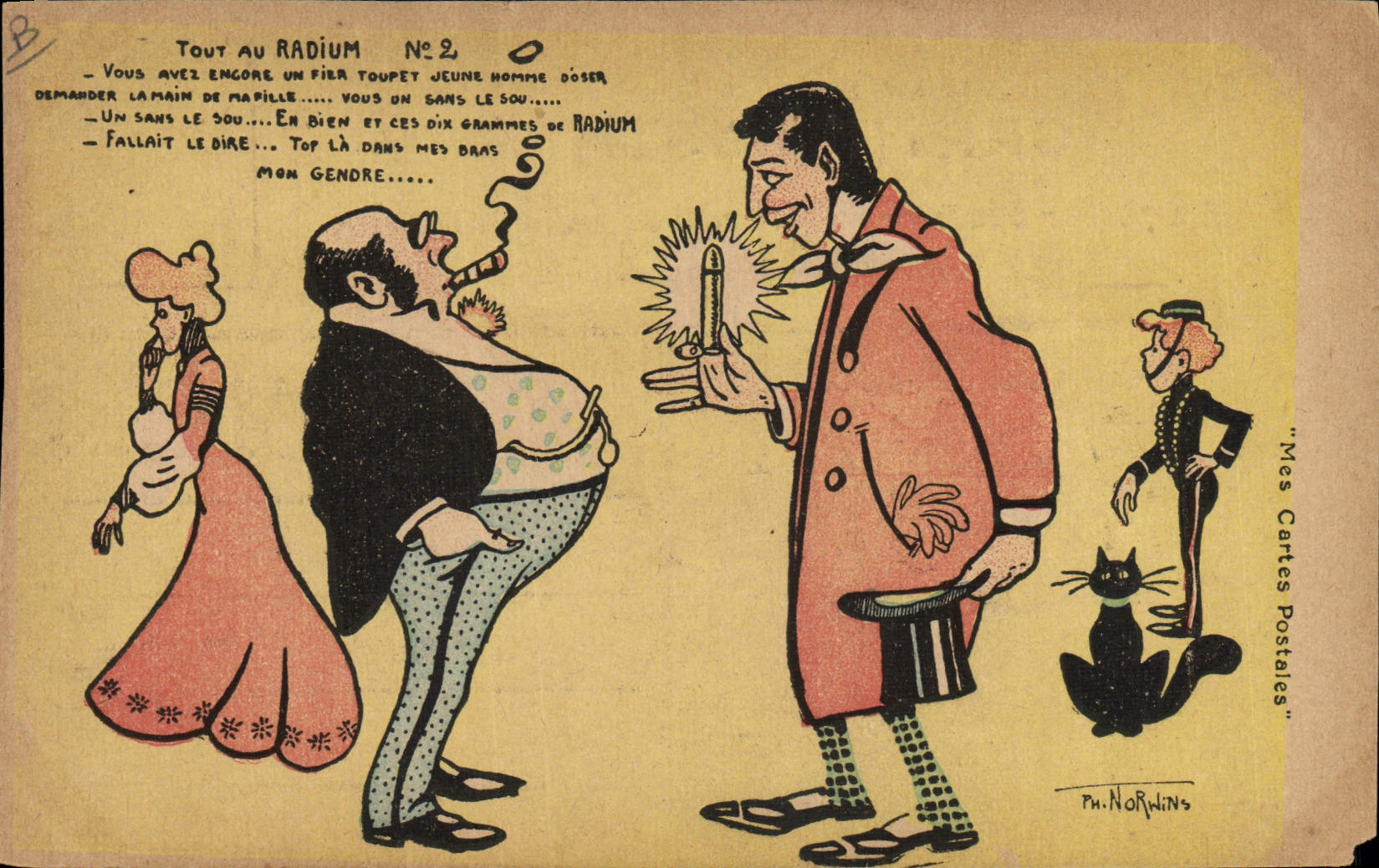 Gato de Norwins del ilustrador del cigarro del tabaco del hombre de la POSTAL de la VENDIMIA