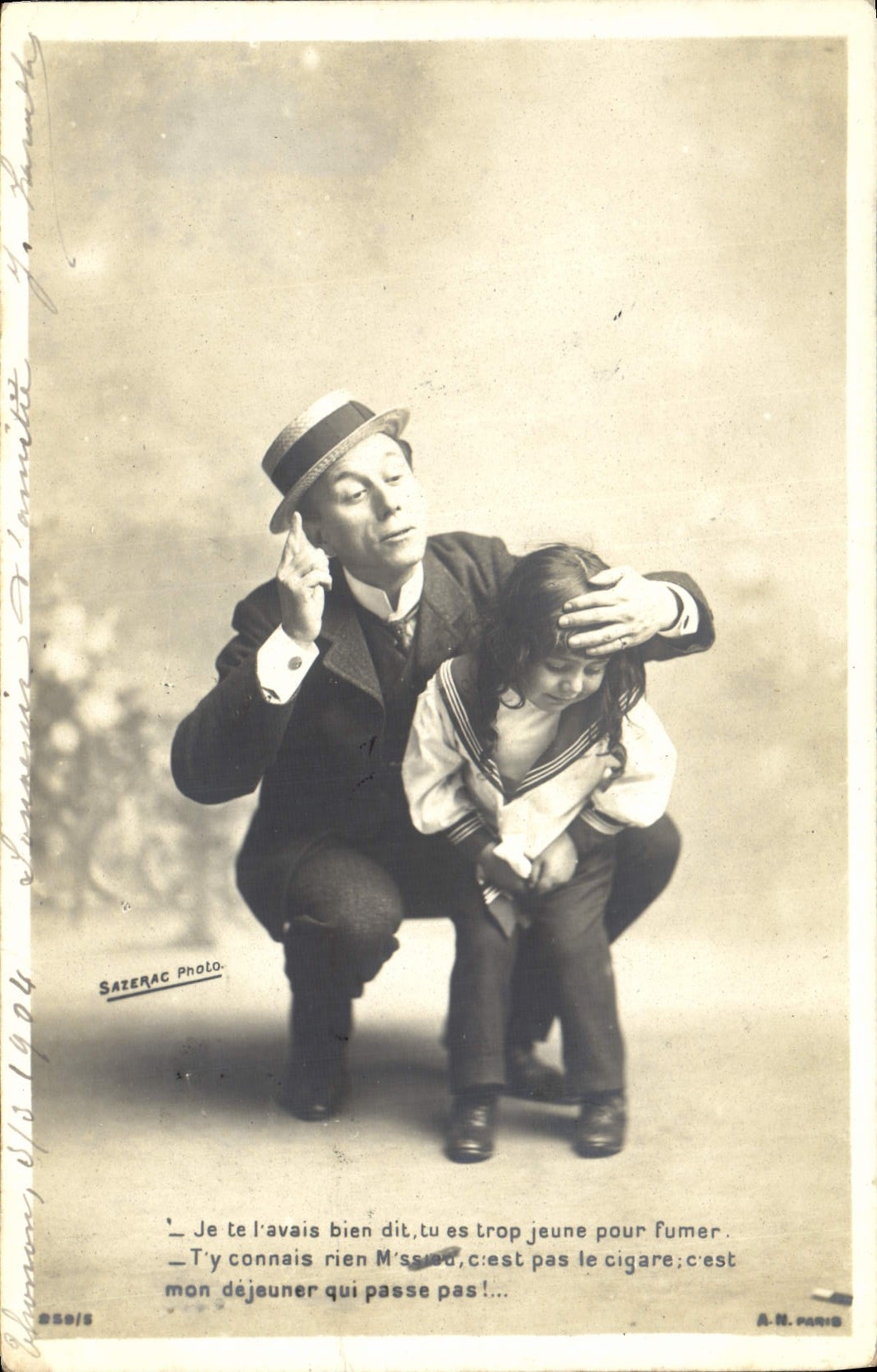 VINTAGE POSTCARD Fantasy Man Child Tobacco Cigar