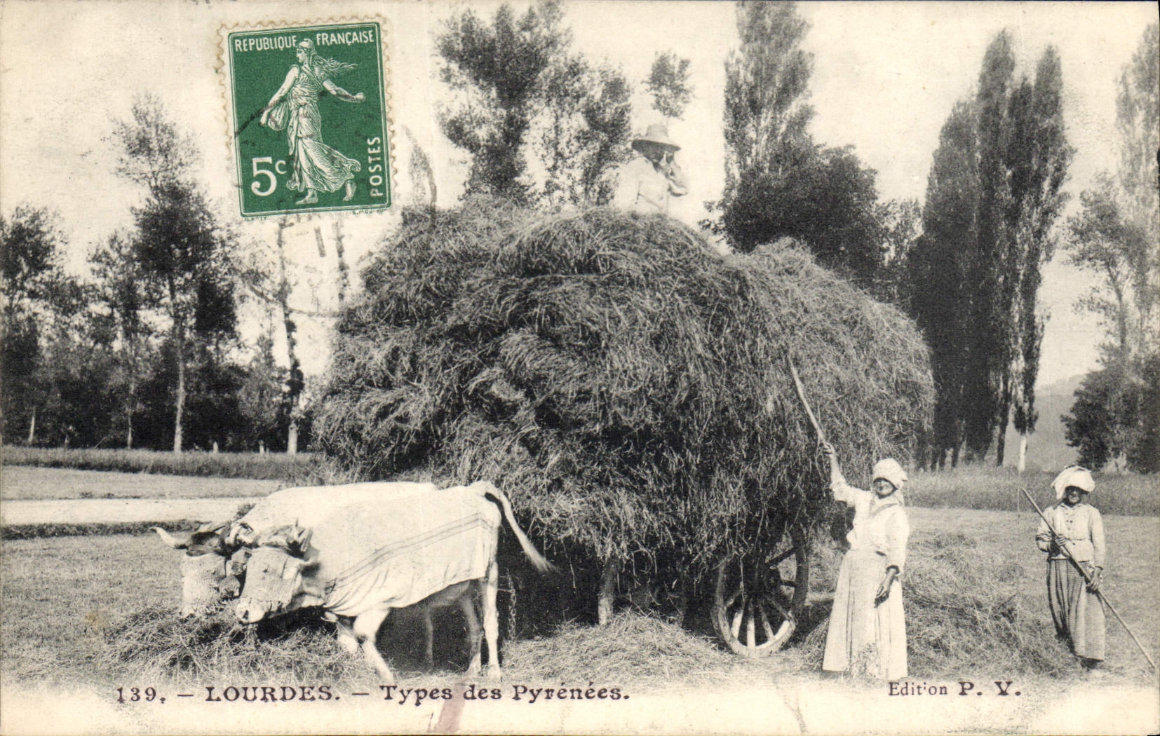 Tipos pesados del coche de la POSTAL de la VENDIMIA de los Pyrenees