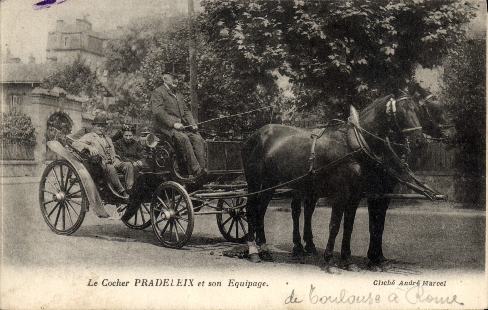 VINTAGE POSTCARD Coach the Pradeleix coachman and his crew Horse