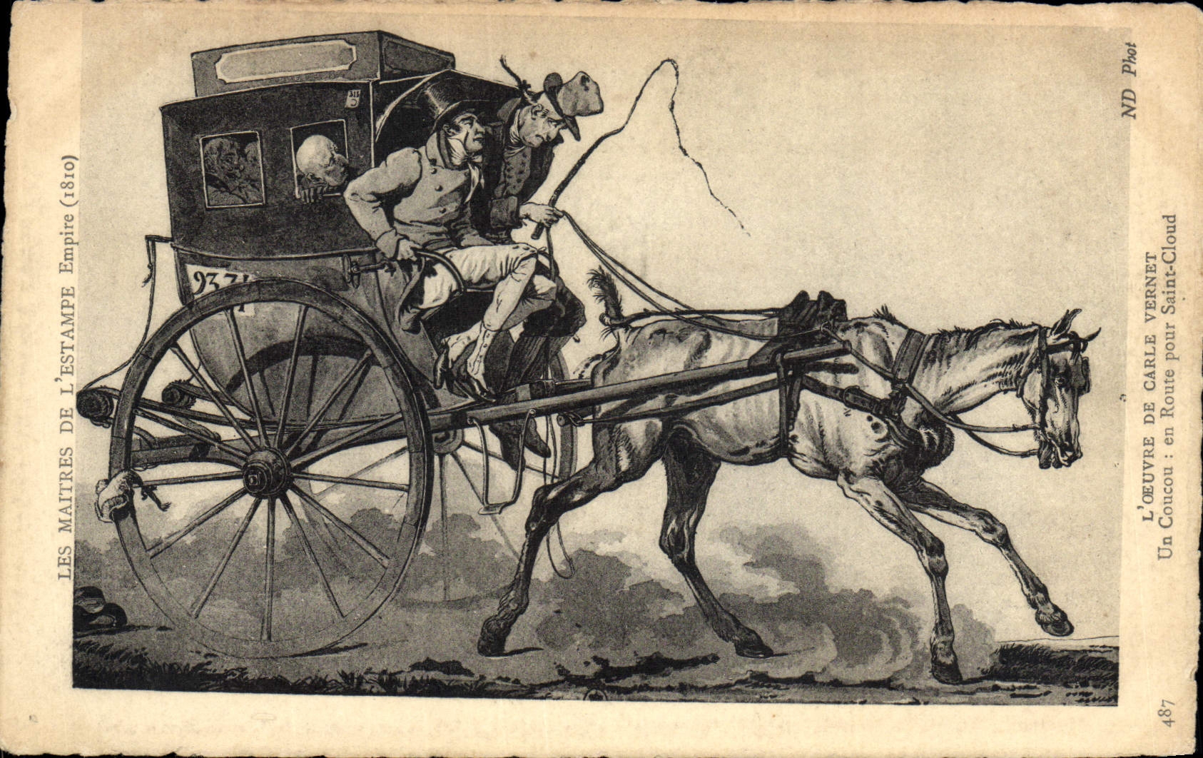 VINTAGE POSTCARD Coach Carle Vernet a cuckoo On the way for Cloud Saint