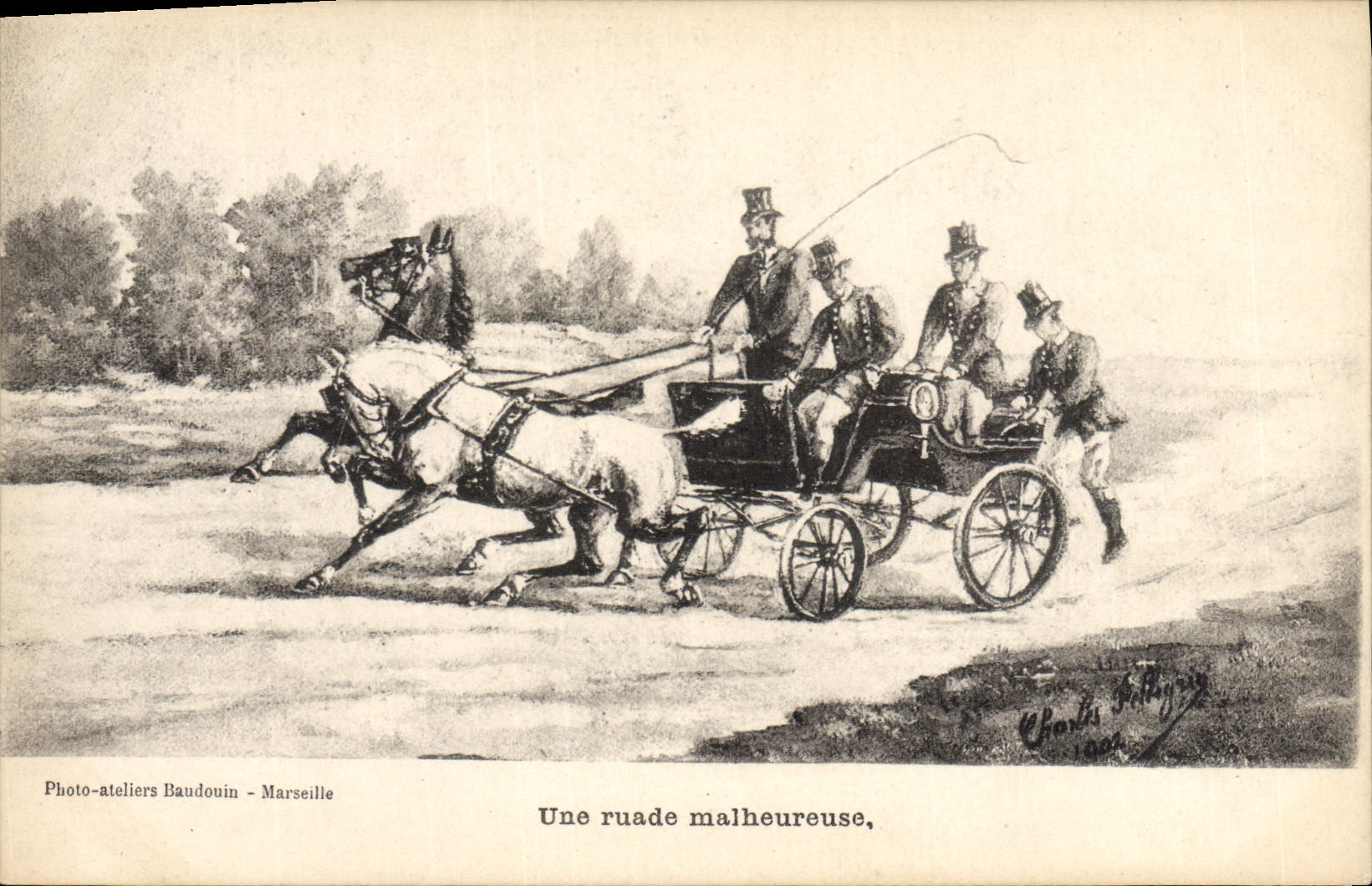 VINTAGE POSTCARD Coach an unhappy kick