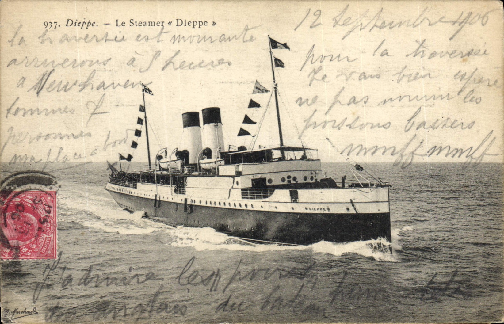 VINTAGE POSTCARD Boat Dieppe Steamer Dieppe