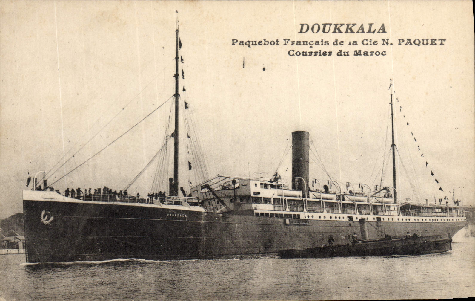 VINTAGE POSTCARD Boat French Steamer of the Co Package Mail of Morocco Doukkala