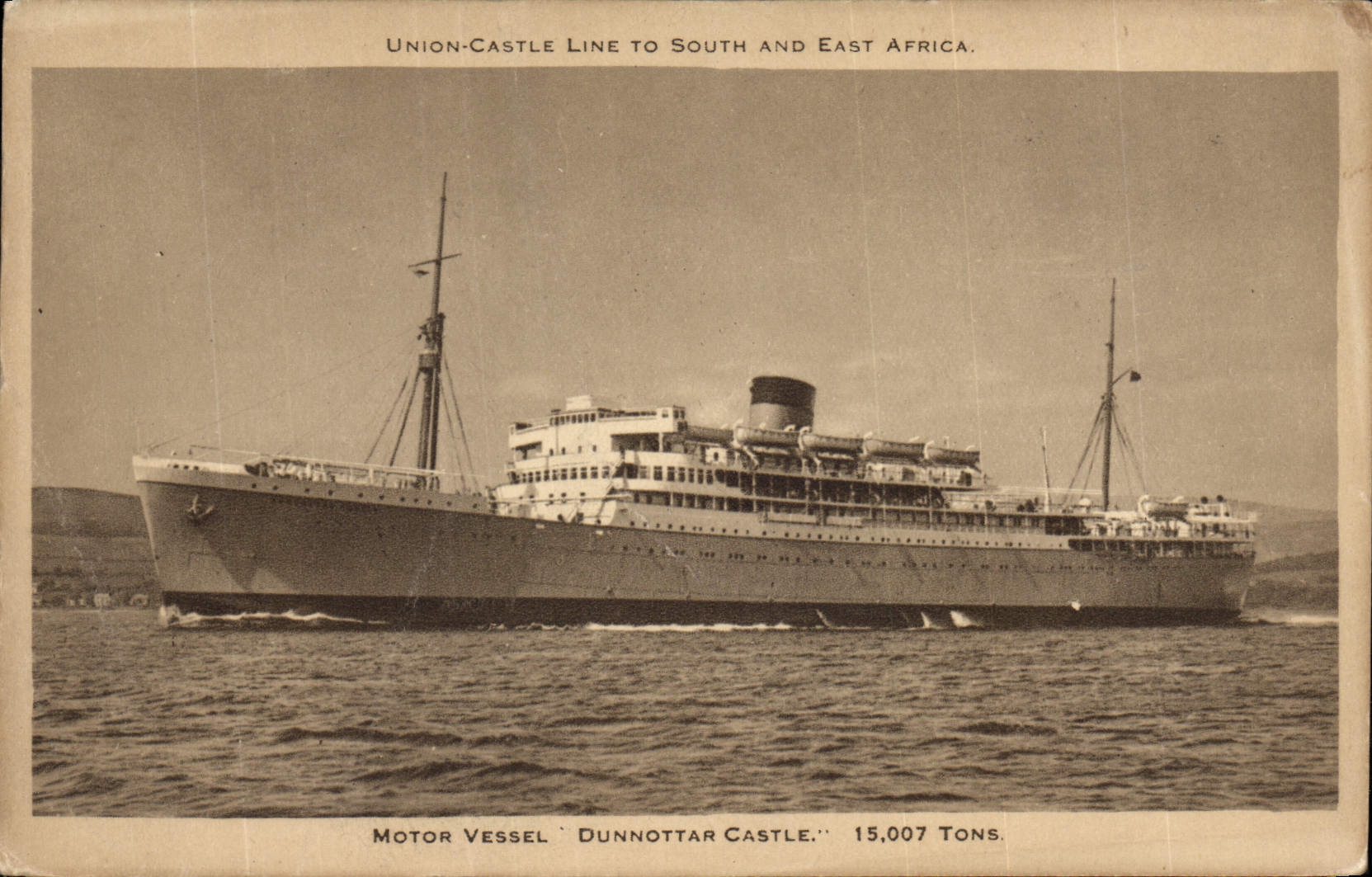 VINTAGE POSTCARD Boat Union Castle Line to South and East Africa Motor Vessel Dunnottar Castle