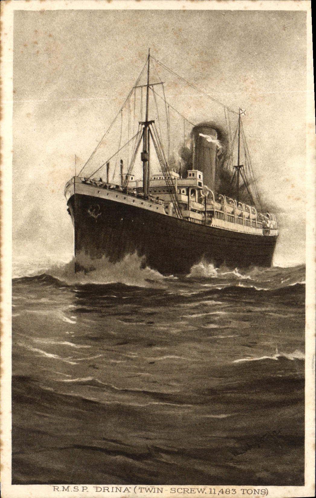 VINTAGE POSTCARD Boat RMSP Drina