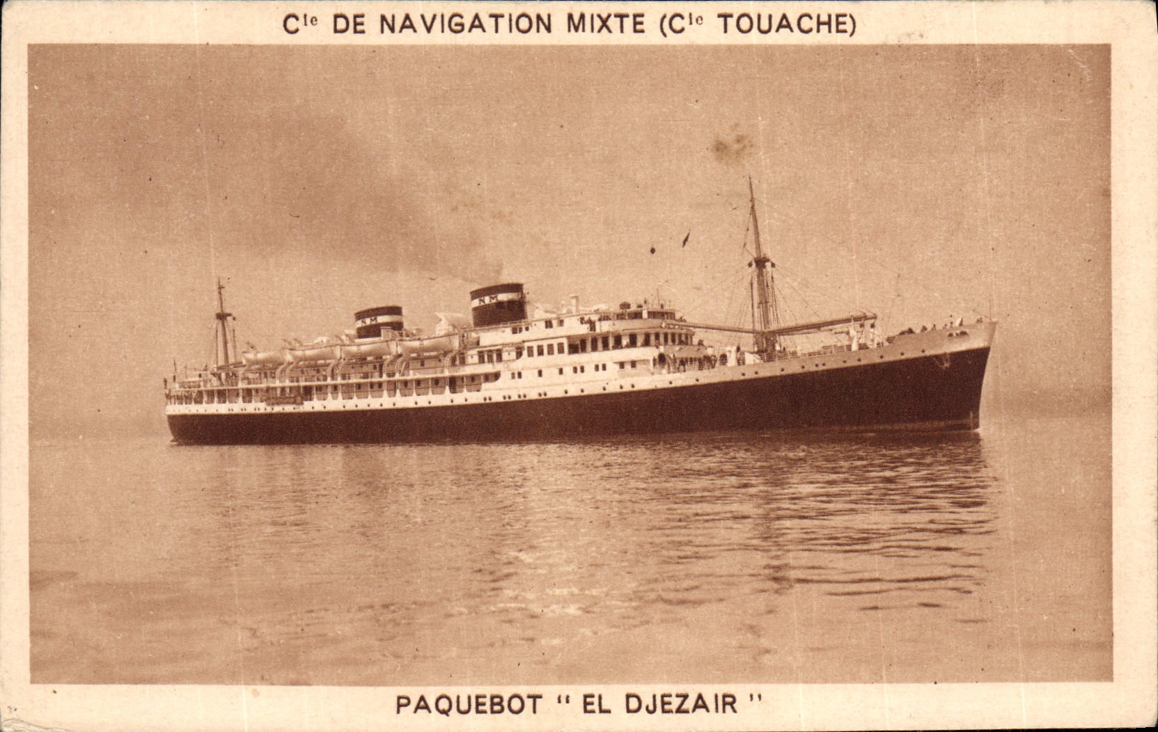 VINTAGE POSTCARD Boat Steamer El Djezair Co of Navigation Mixed Co Touache