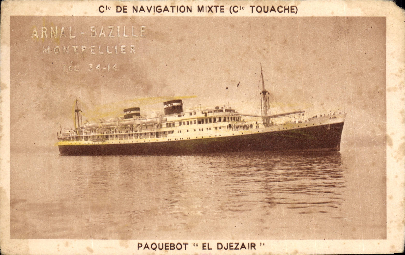 CPA Bateau Paquebot El Djezair Cie de Navigation Mixte Cie Touache