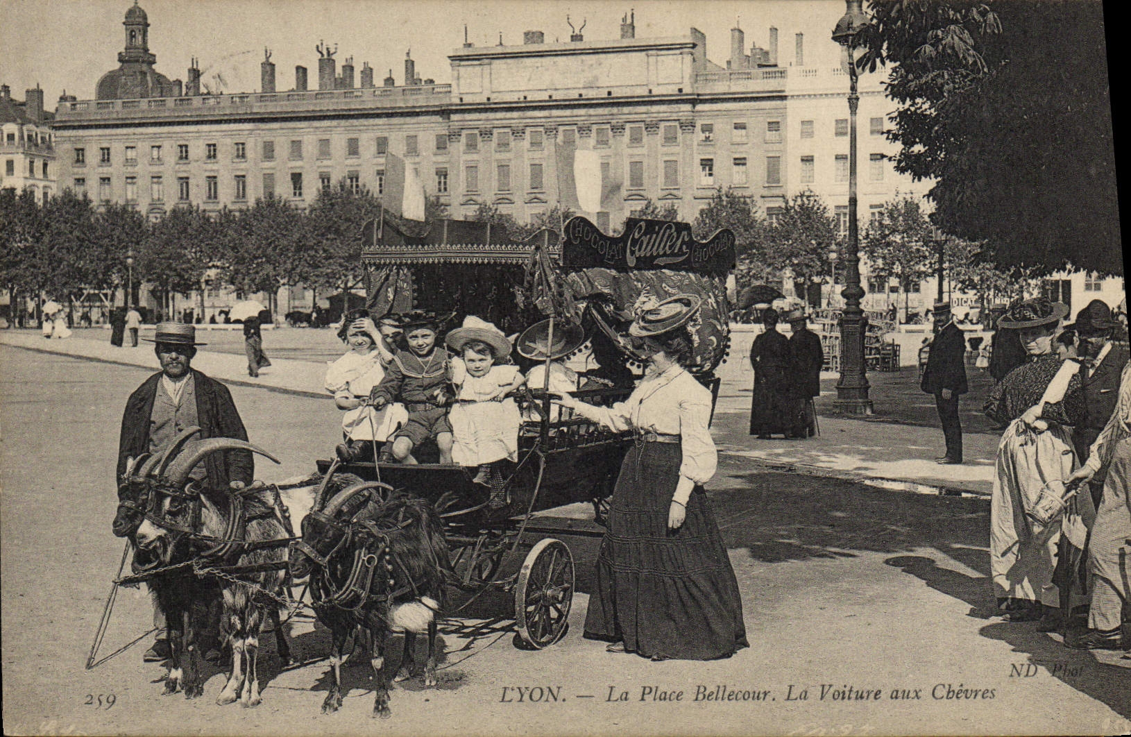 CPA Chevre Lyon Place Bellecour La voiture aux chevres 