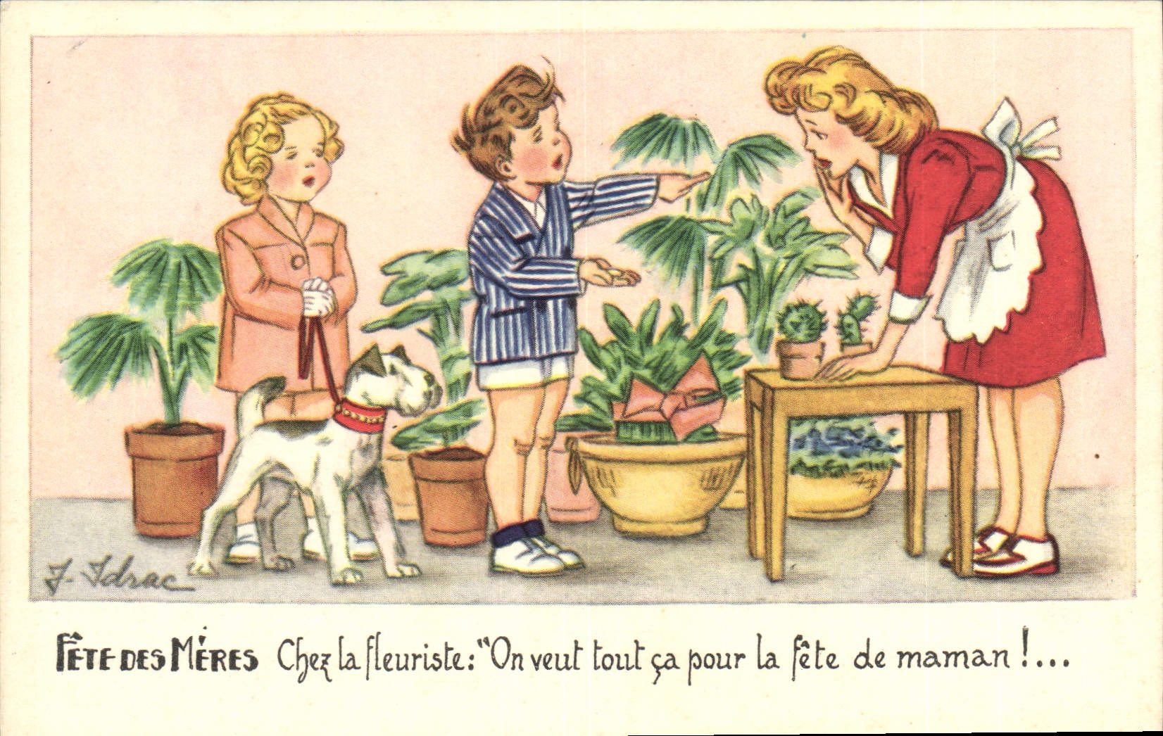 CPA Fantaisie Illustrateur Enfants Fete des Meres Chien