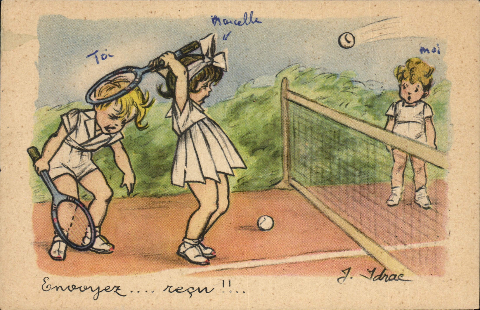 CPA Fantaisie Illustrateur Enfants Tennis
