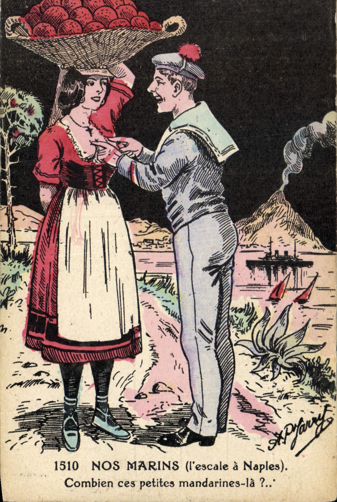 CPA Fantaisie Illustrateur Nos marins L'escale a Naples