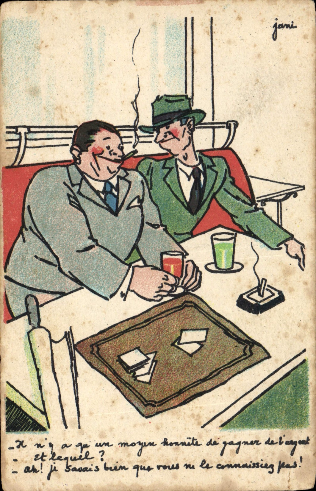 CPA Fantaisie Illustrateur Hommes au bistrot Tabac Cigarette