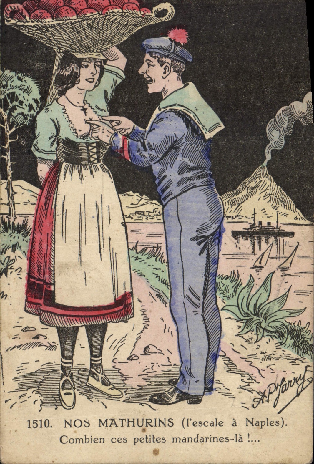 VINTAGE POSTCARD Fantaisie Illustrator Our mathurins Escale has Naples