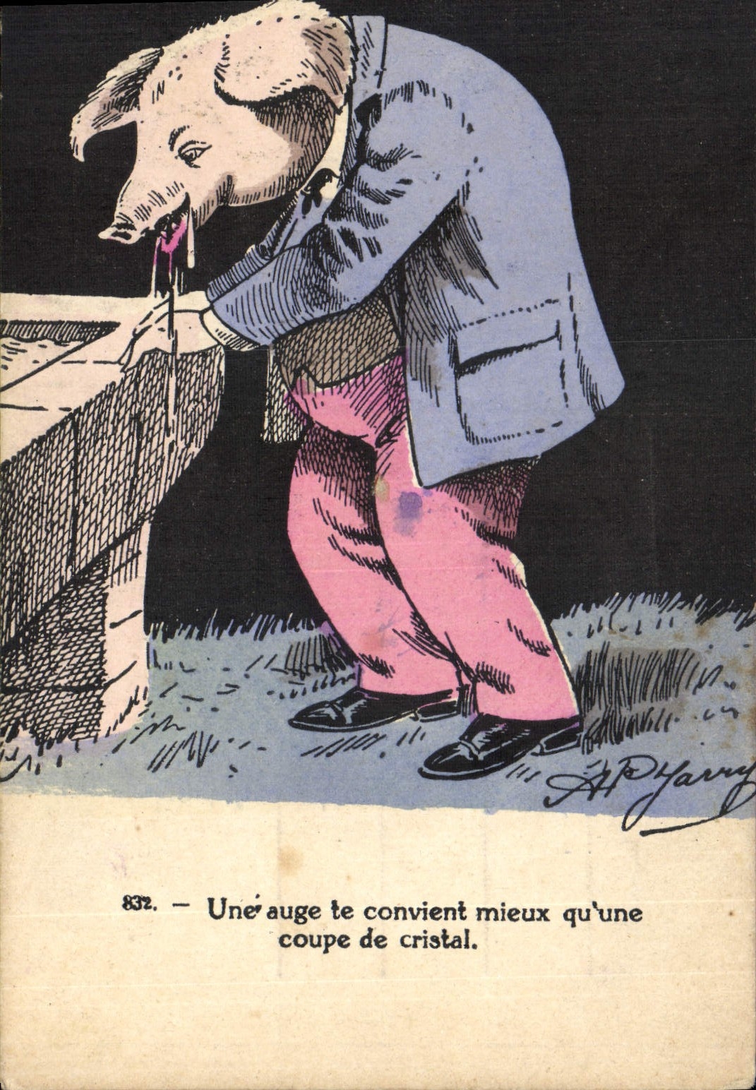 VINTAGE POSTCARD Fantasy Illustrator Pig Jarry Pig