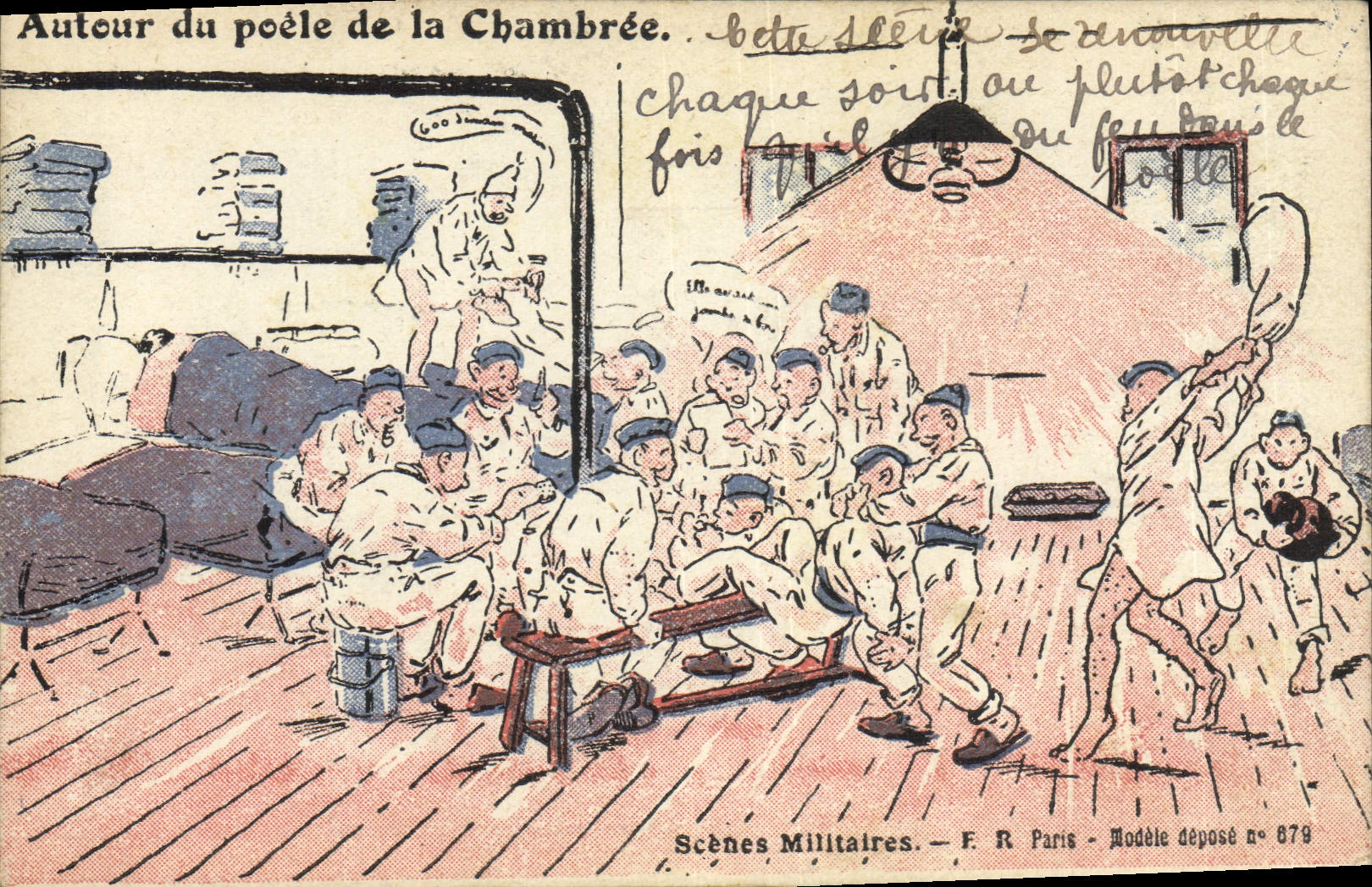 CPA Militaria Autour du poele de la chambree
