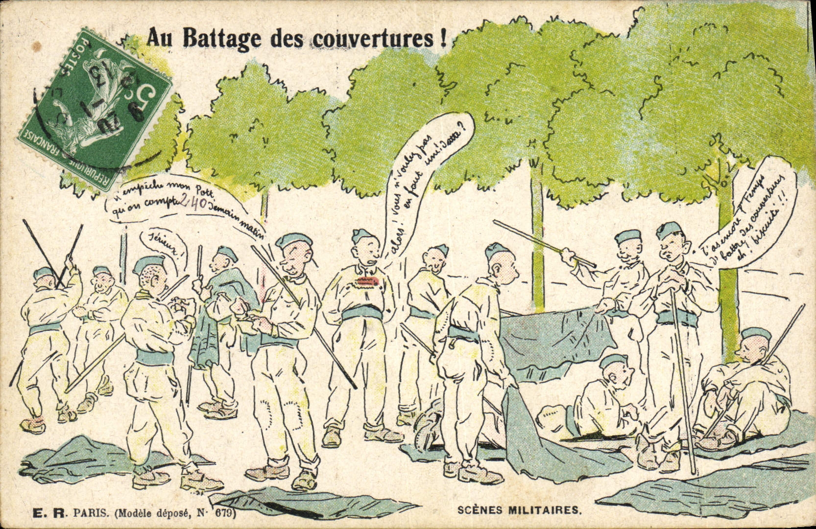CPA Militaria Au battage des couvertures