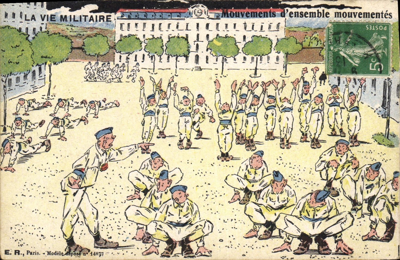 VINTAGE POSTCARD Militaria Mouvements overall animate