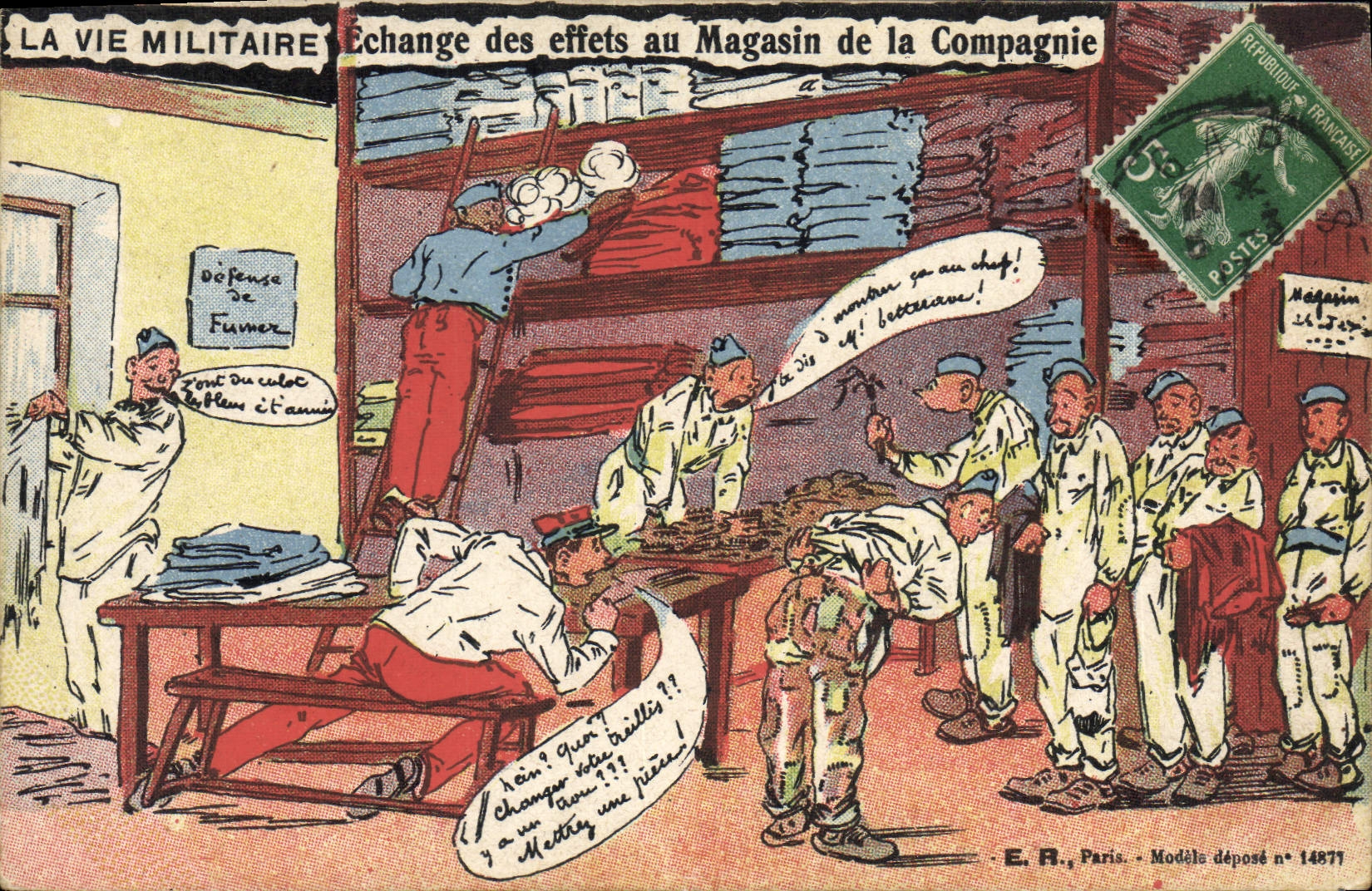 CPA Militaria Echange des effets du magasin de la Compagnie