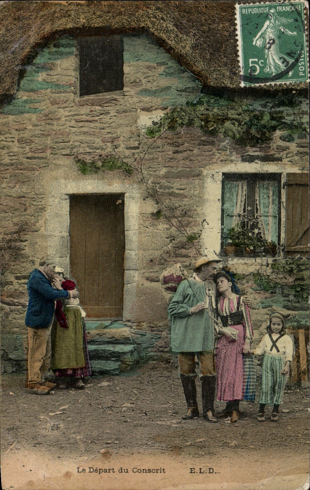 CPA Folklore Le depart du conscrit Militaria