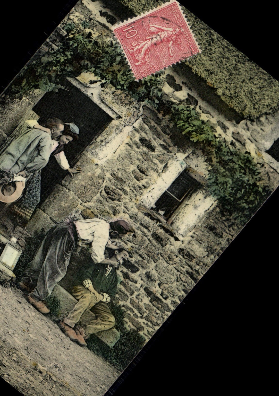 CPA Folklore Le barbier du village Coiffeur