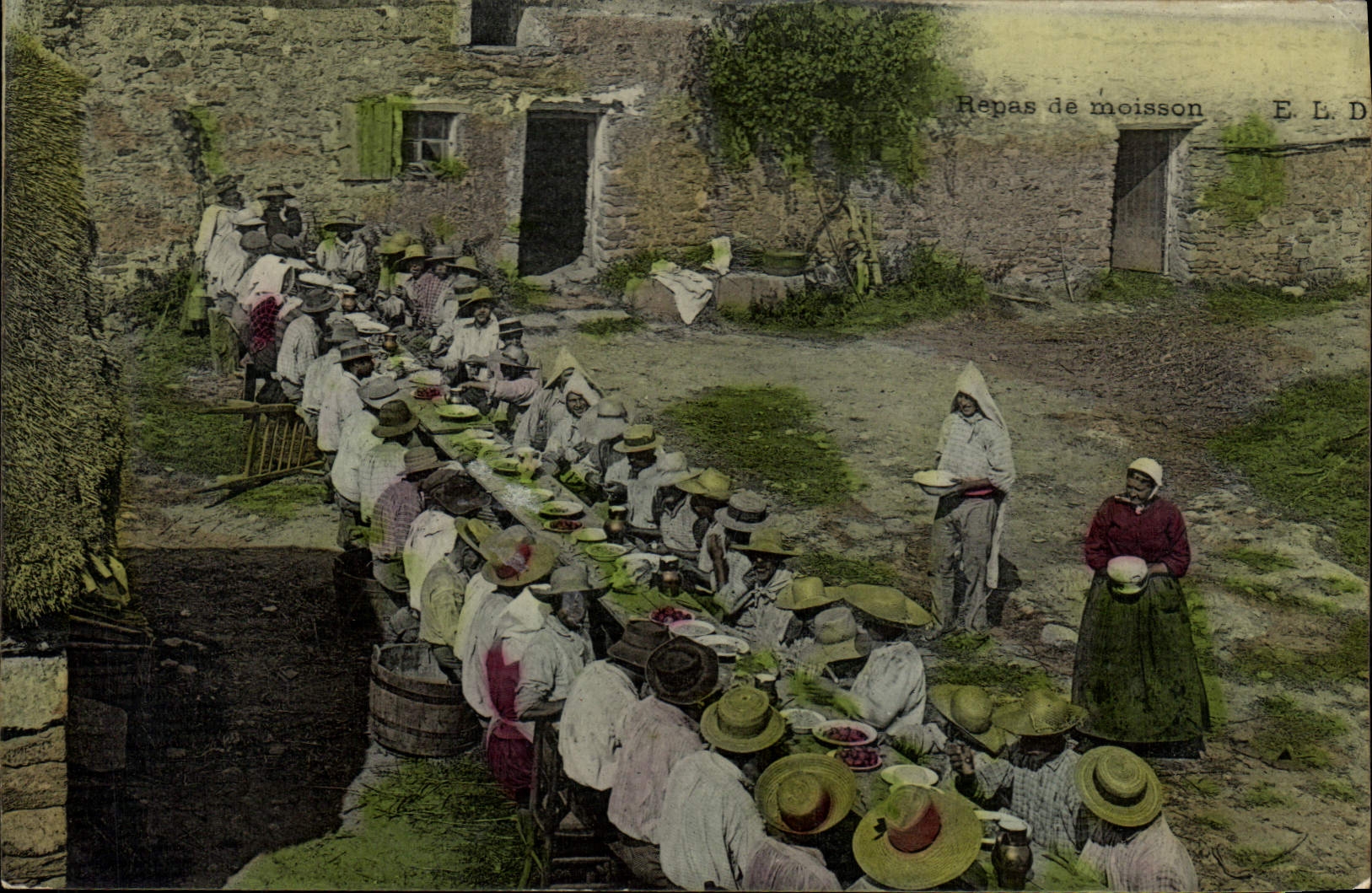 CPA Folklore Repas de moisson 