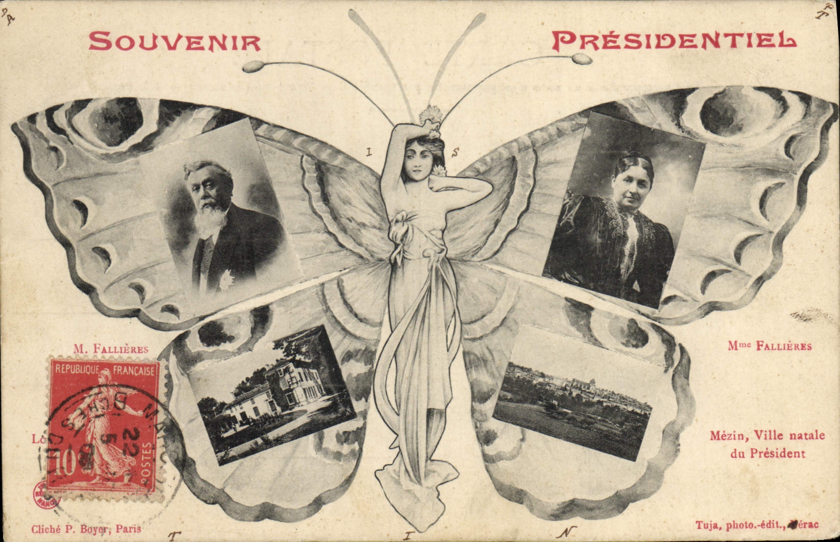 VINTAGE POSTCARD Fallieres Mezin Birthplace of president Papillon