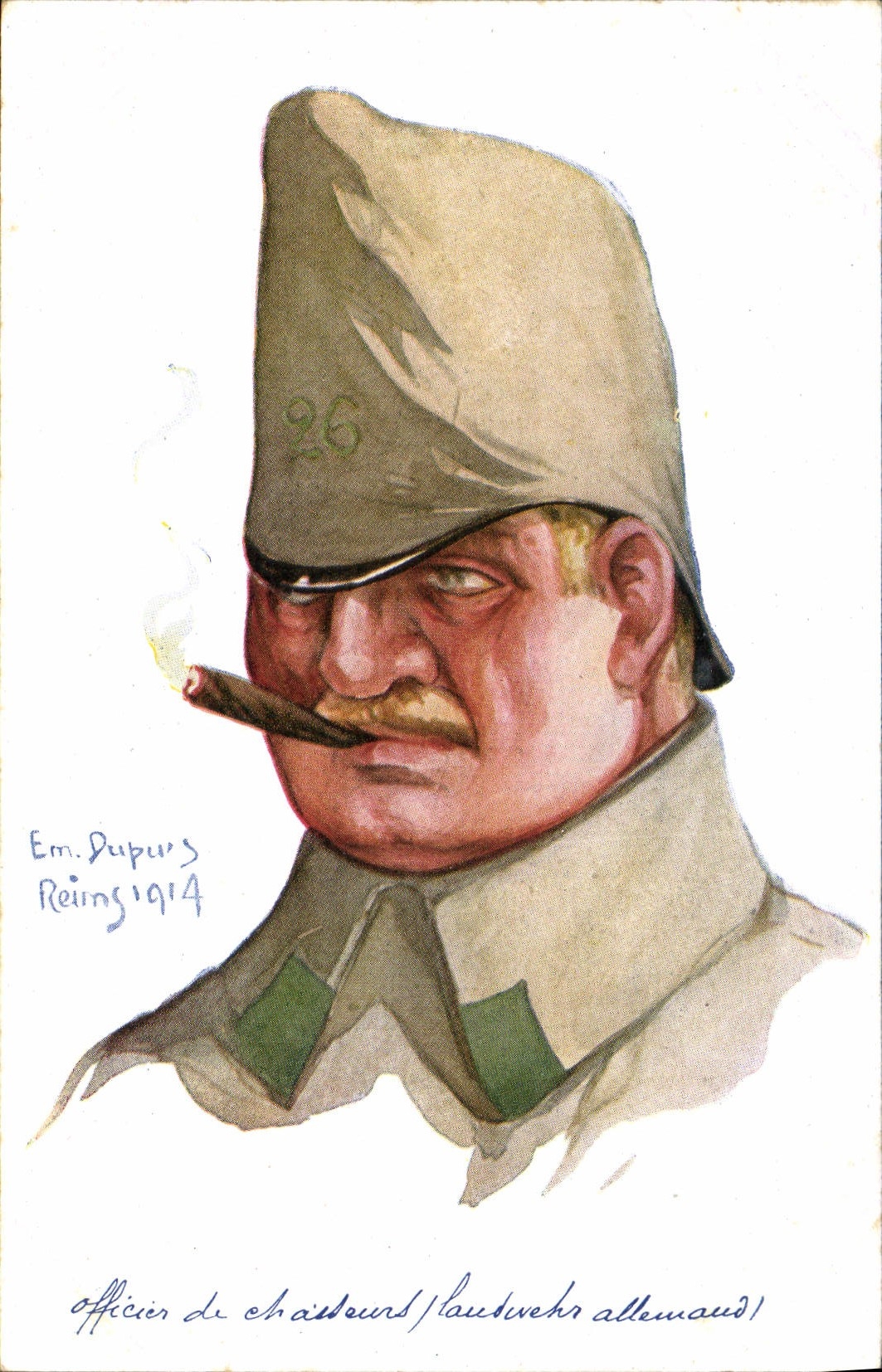 VINTAGE POSTCARD Fantasy Tobacco Man Rheims 1914 Militaria