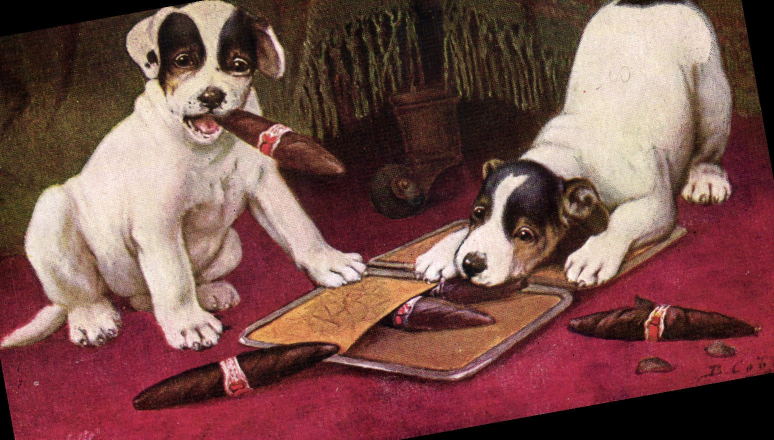 CPA Fantaisie Tabac Chien Cigare 
