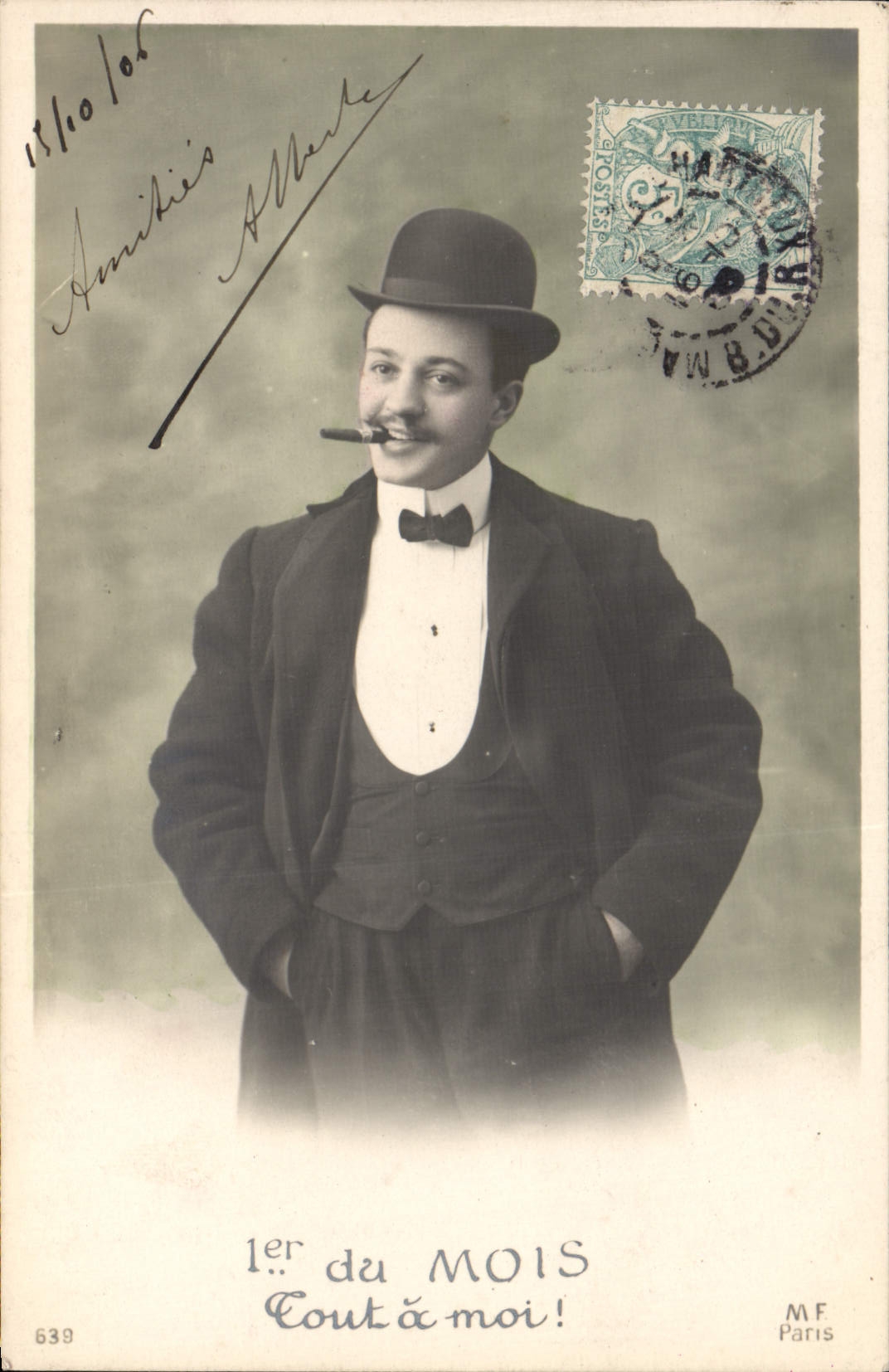 VINTAGE POSTCARD Fantaisie Tobacco Man 1st of the month all has me