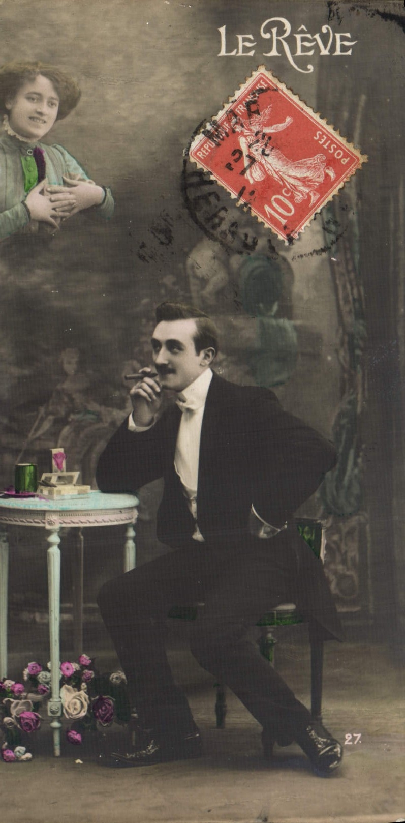 VINTAGE POSTCARD Fantasy Tobacco Man Cigar the dream