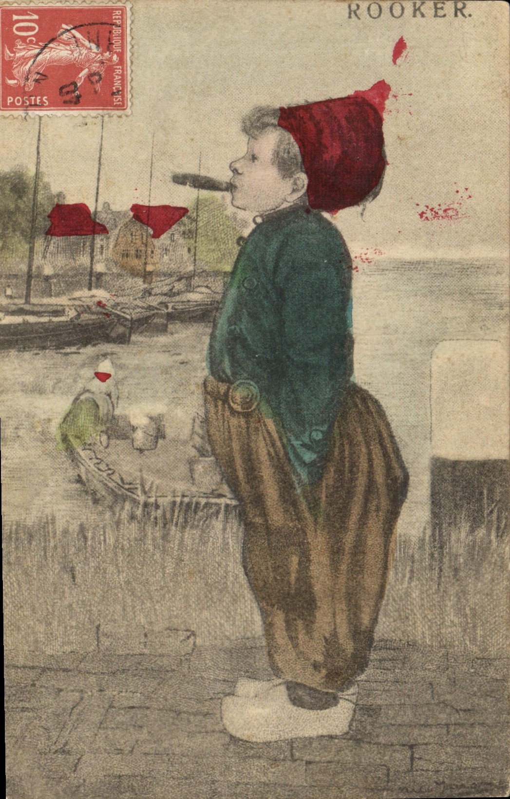 VINTAGE POSTCARD Fantasy Tobacco Child Cigar (drawing with the hand) Rooker