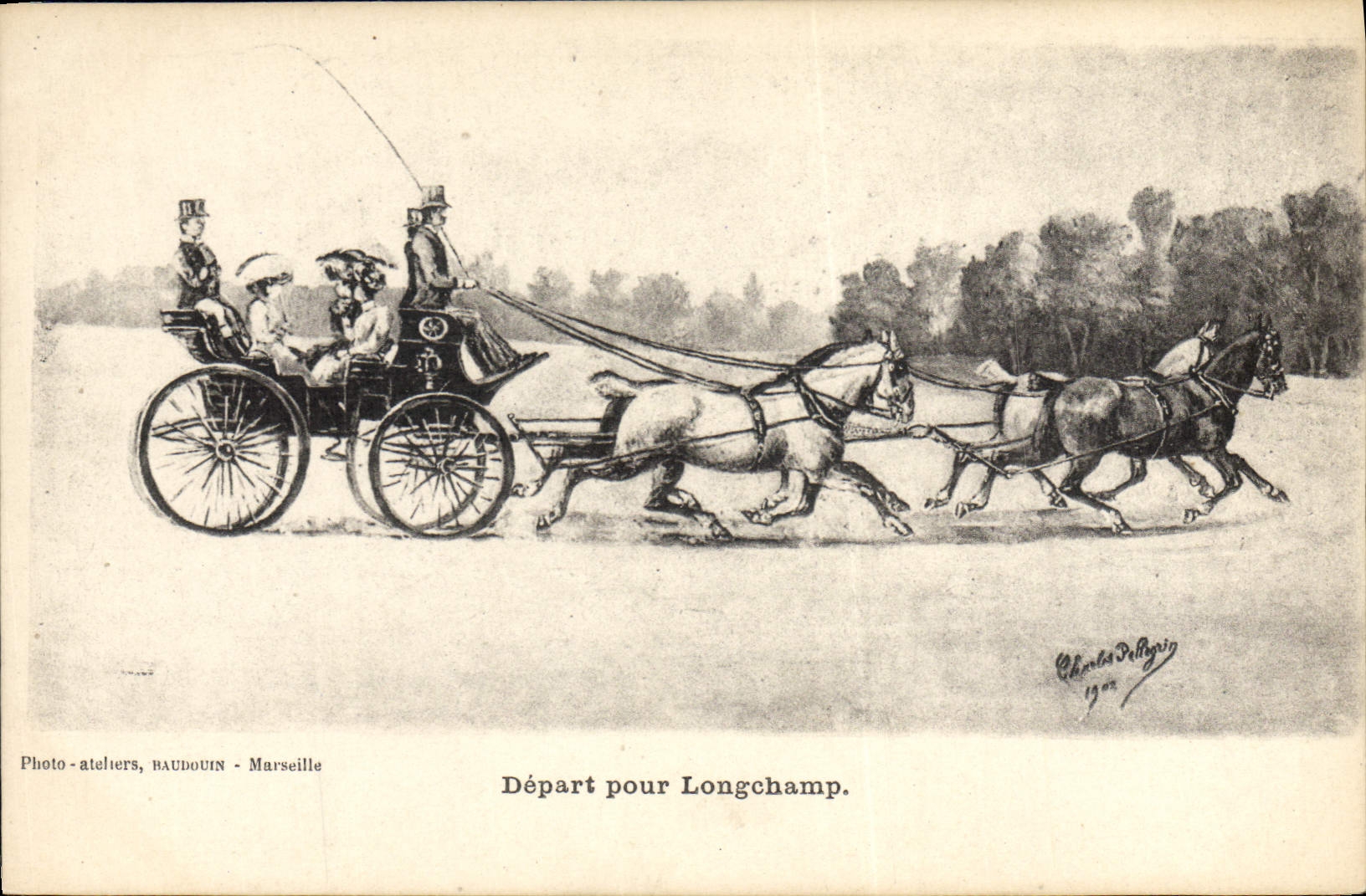 CPA Attelage Depart pour Longchamp 
