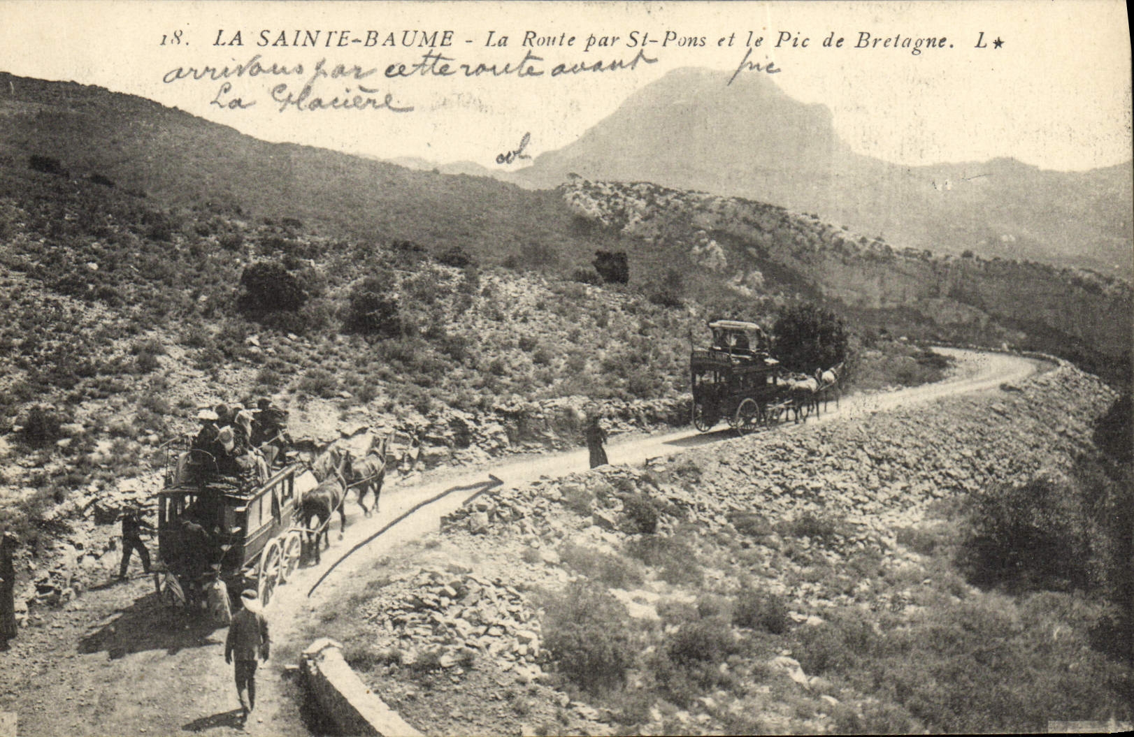 VINTAGE POSTCARD Coach Sainte the Balsam the road by St Pons and the peak of Brittany Horses