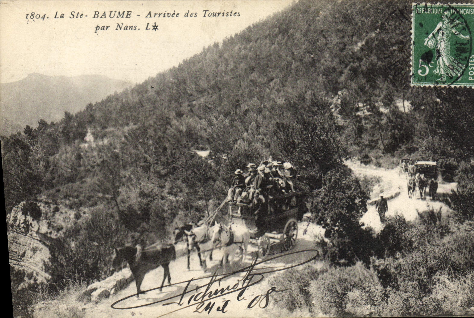 CPA Attelage La Sainte Baume Arrivee des touristes Chevaux