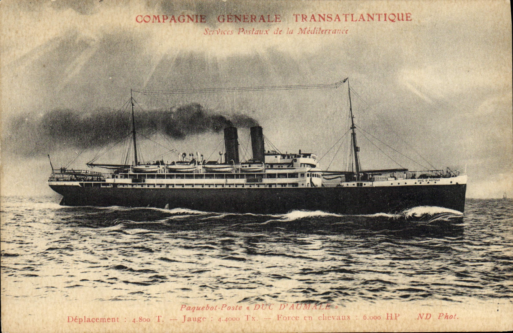 CPA Bateau Paquebot Compagnie Generale Transatlantique Duc d'Aumale